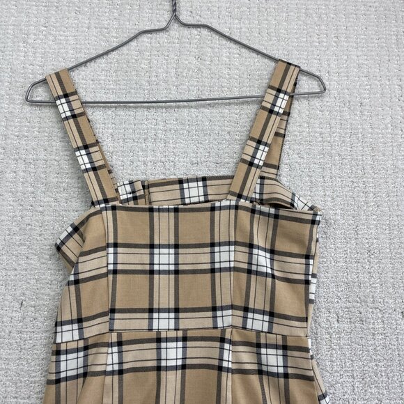 H&M Divided Mini Dress Light Brown / Tan Button Down Plaid Check Women Sz 2 - Picture 8 of 9